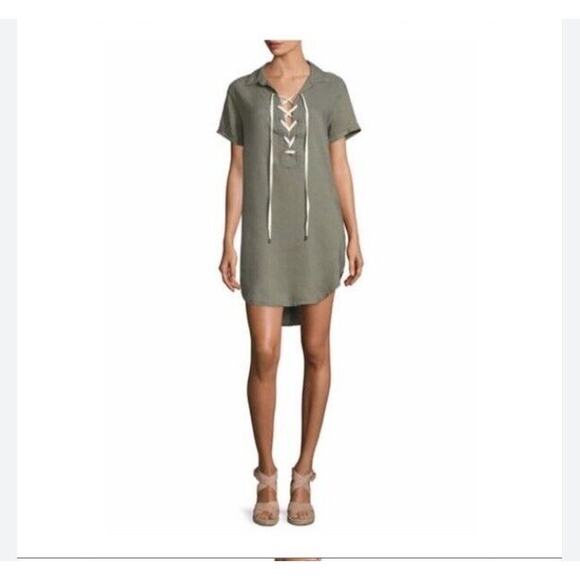 Rails Size M Lace Tie Front Rocky Sage Linen Rayon Shirt Tunic Dress - Picture 1 of 12